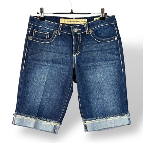 Nine West VTG America Bermuda Womens Sz 2/25 Denim Cuffed Flap Stretch Shorts - Picture 1 of 9